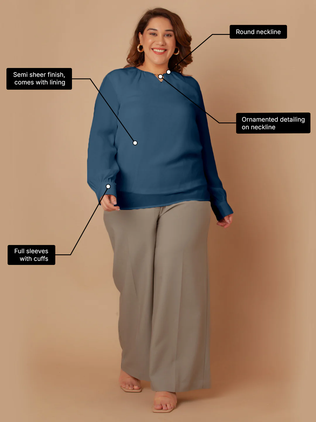 Blue Solid Regular Top - Image 3