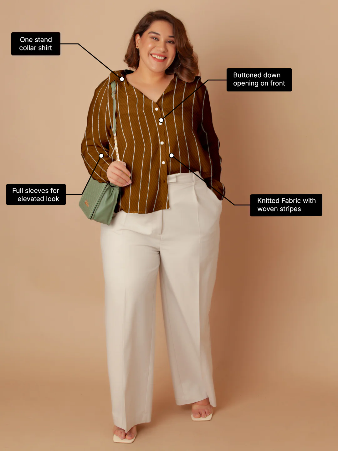 Brown Stripes Buttoned Shirt - Image 3