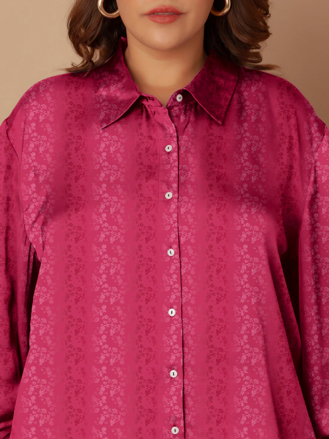 Fuschia Self Design Buttoned Shirt - Image 5