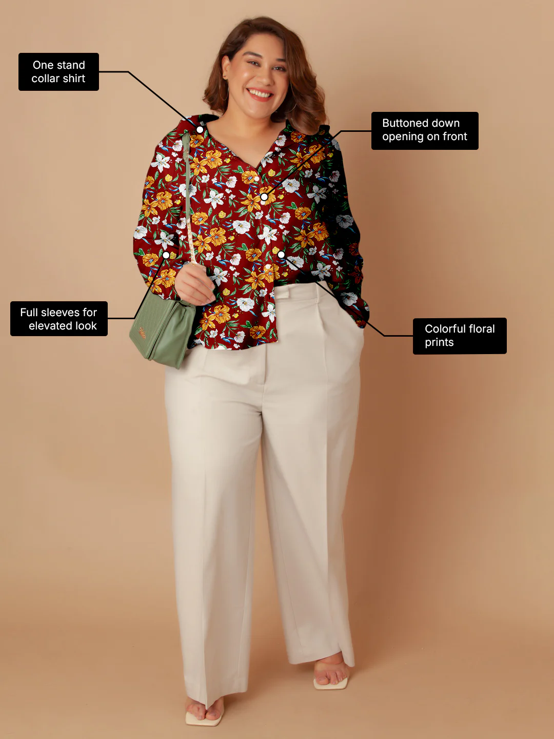 Red Floral Print Buttoned Shirt - Image 3