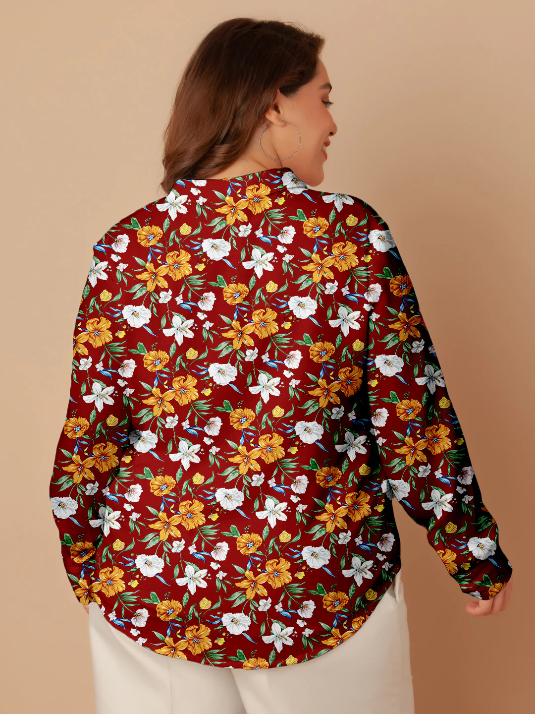 Red Floral Print Buttoned Shirt - Image 4