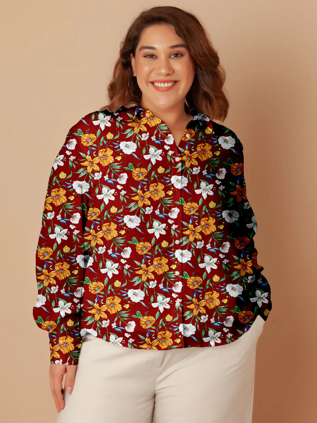 Red Floral Print Buttoned Shirt - Image 5