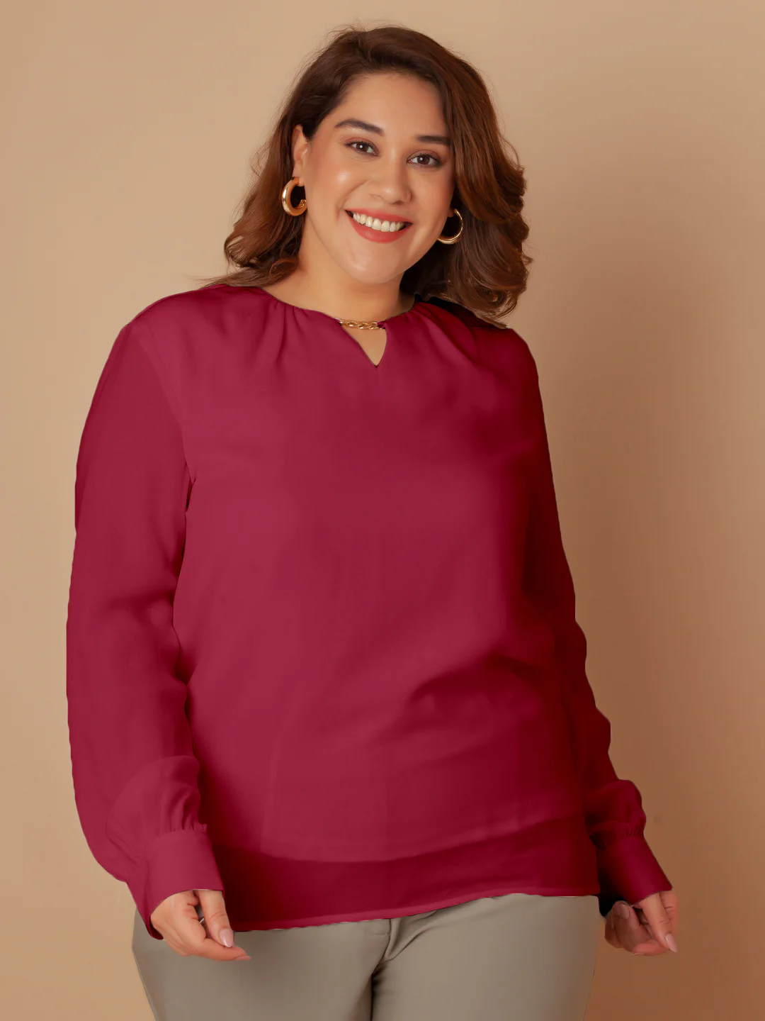 Red Solid Regular Top - Image 2