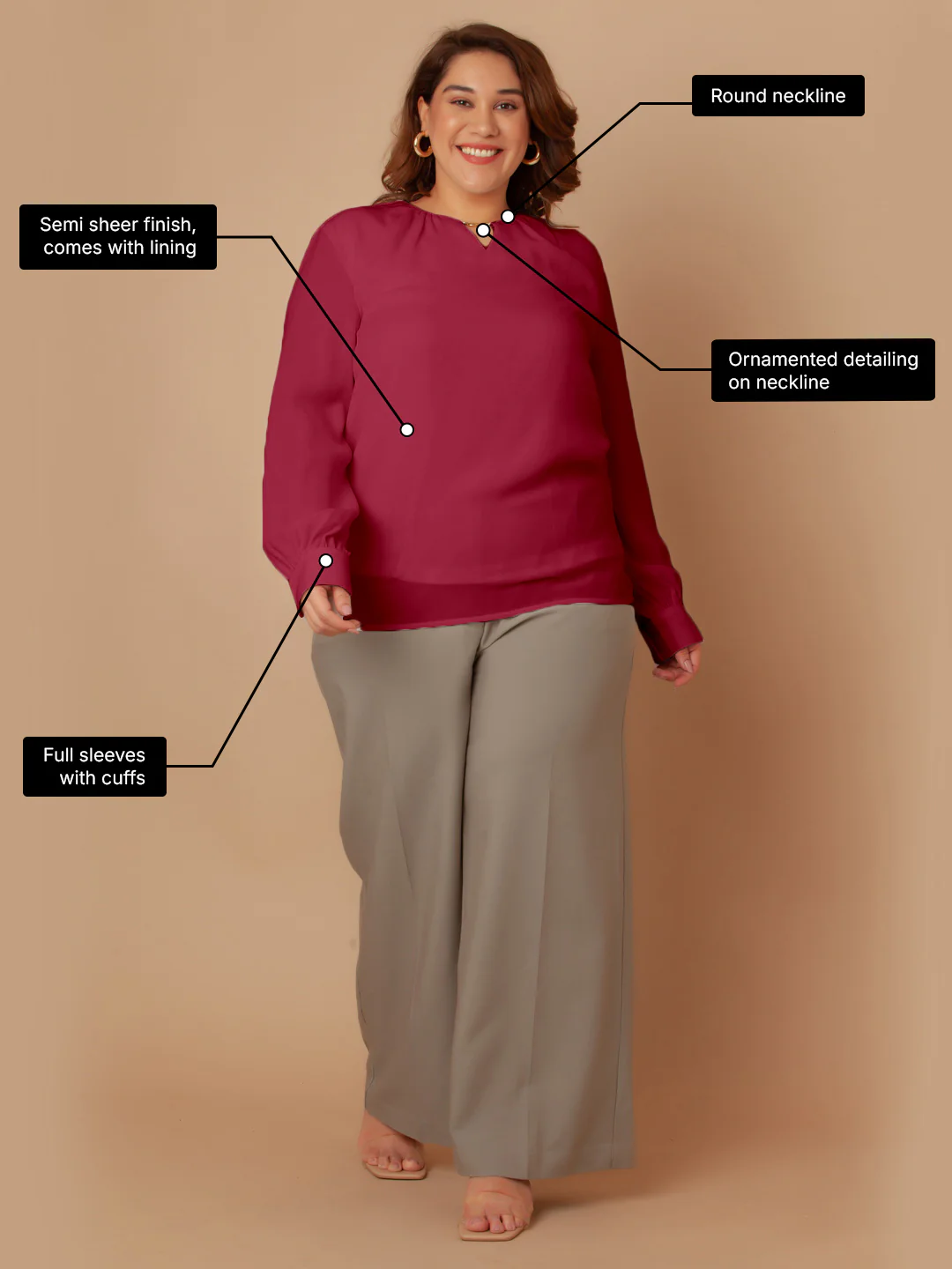 Red Solid Regular Top - Image 3