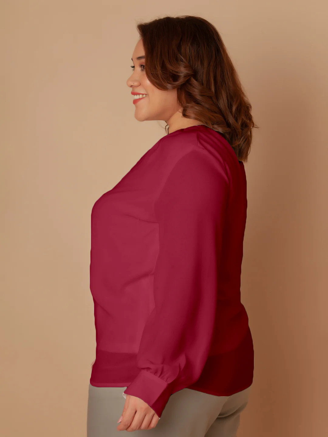 Red Solid Regular Top - Image 4
