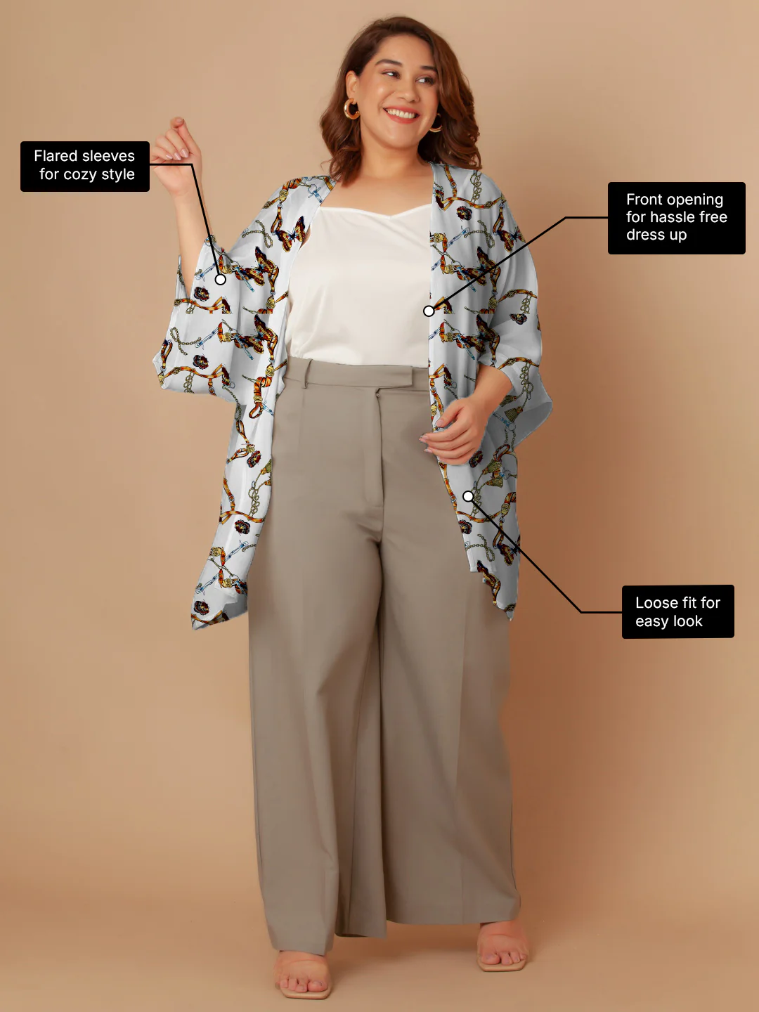 White Solid Peplum Shrug - Image 3