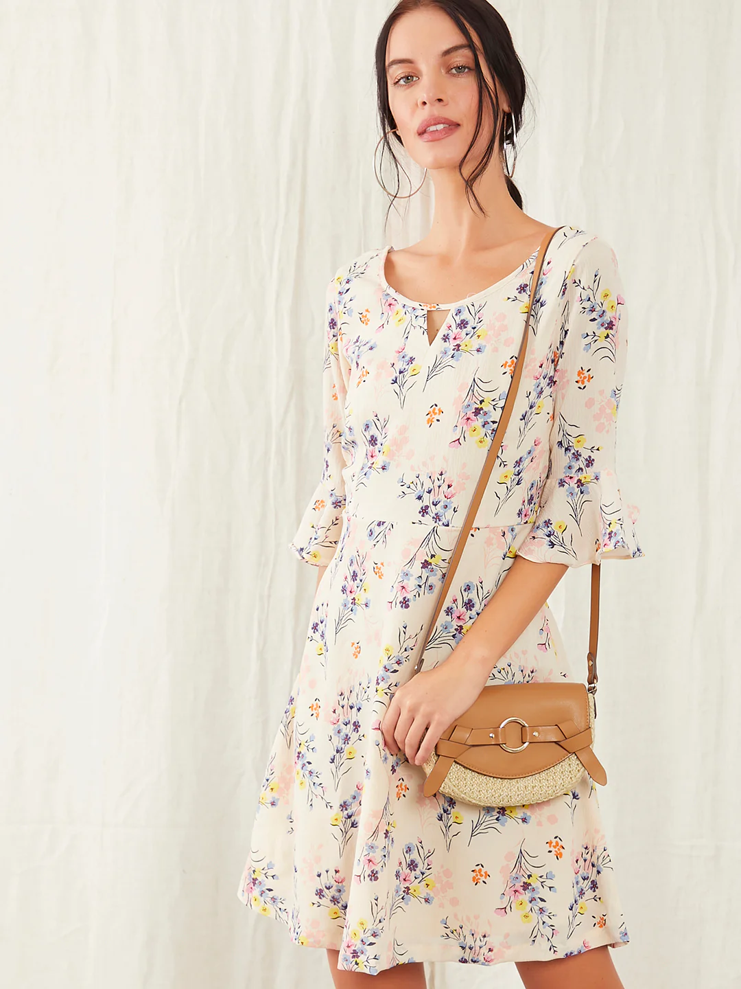 Baby Pink Floral Print Fit & Flare Dress