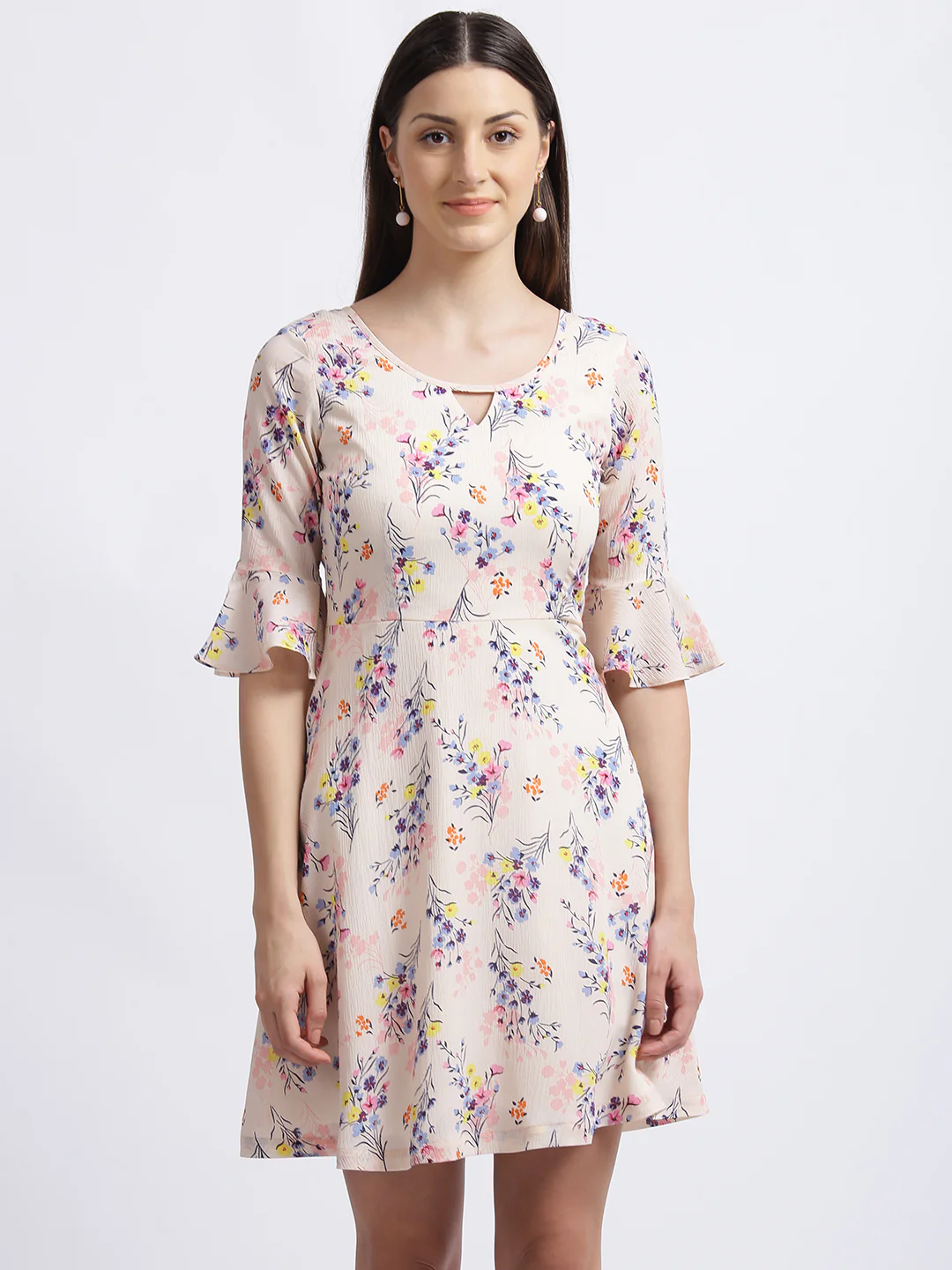 Baby Pink Floral Print Fit & Flare Dress - Image 2