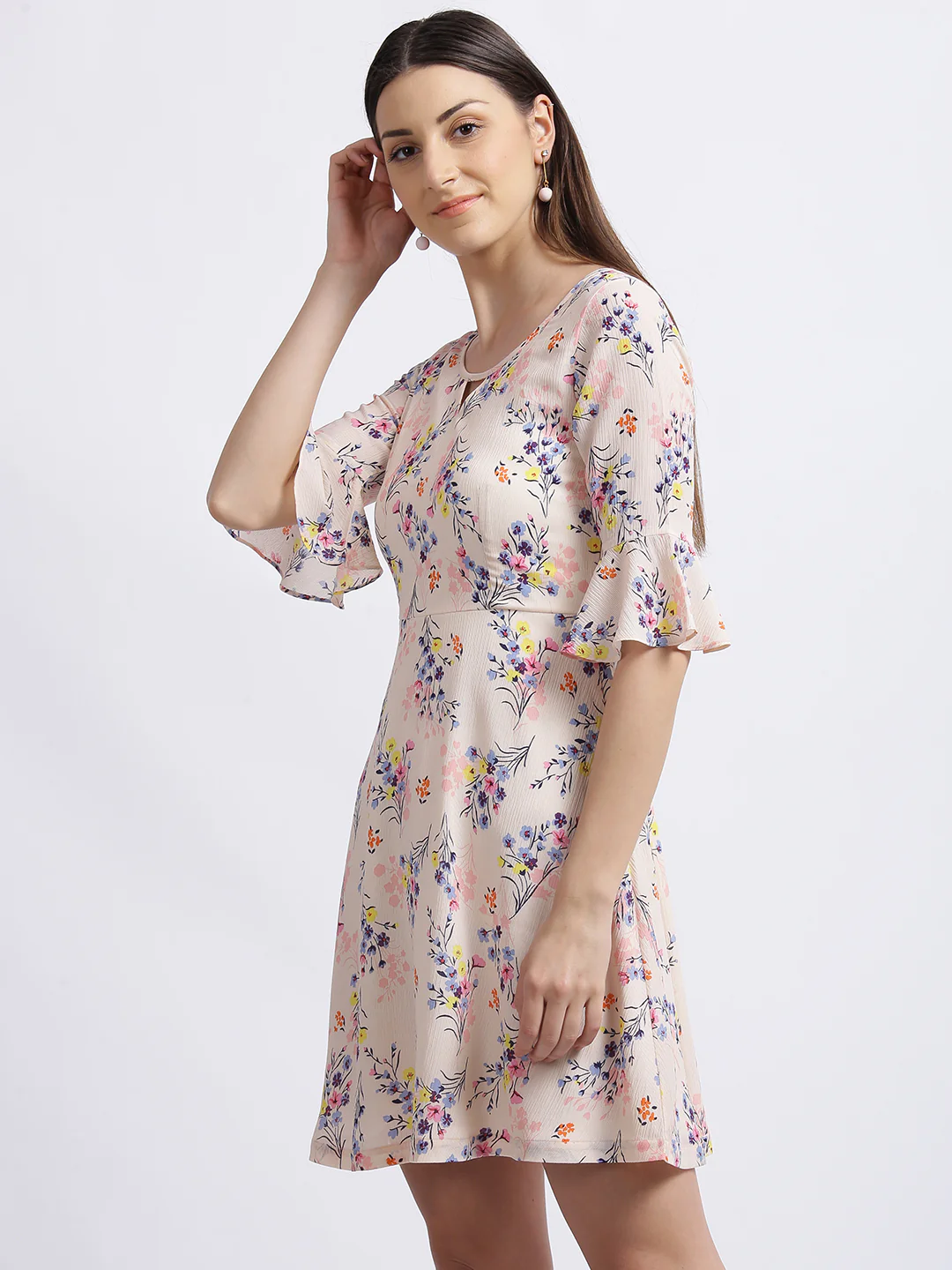 Baby Pink Floral Print Fit & Flare Dress - Image 3