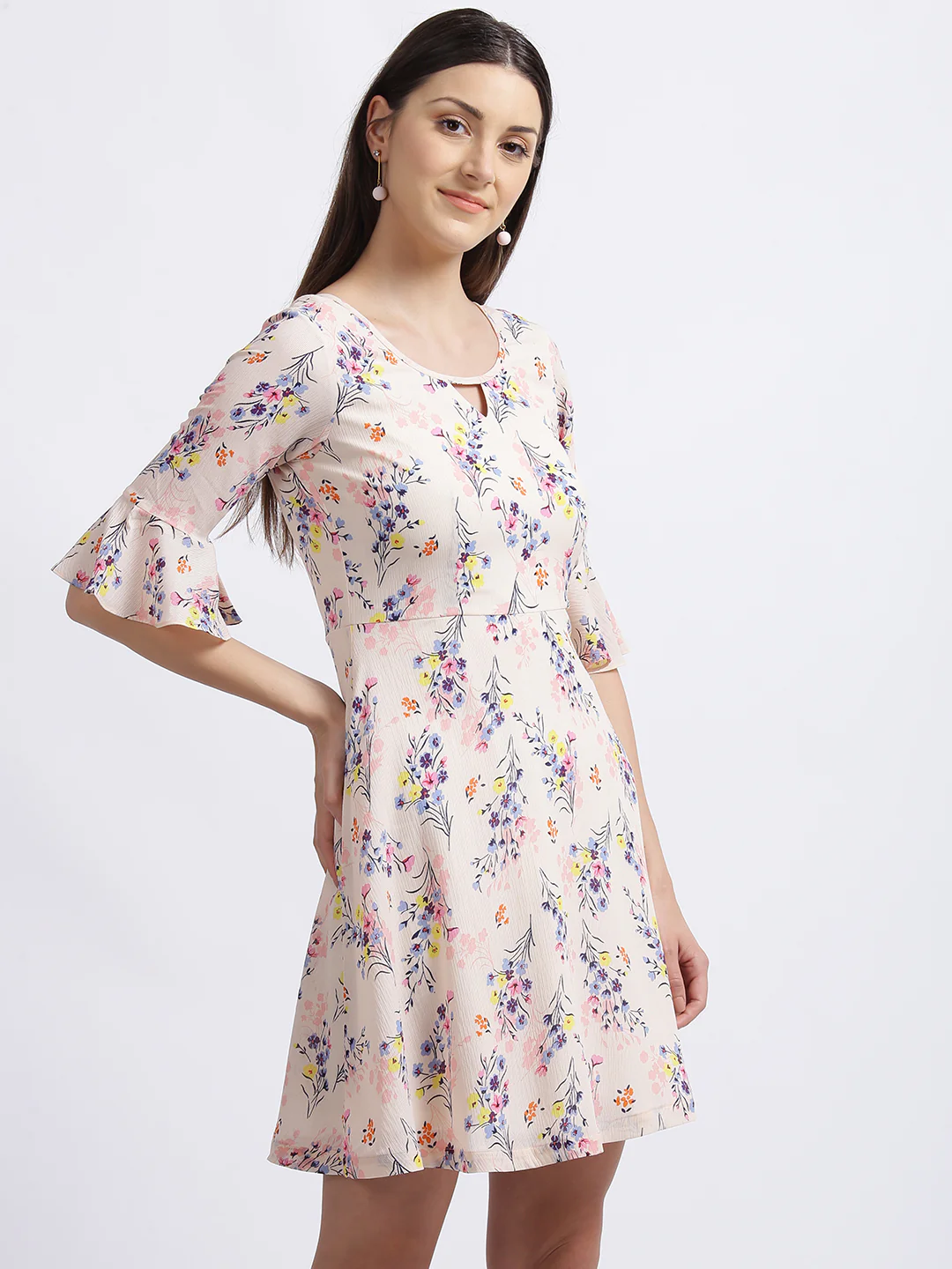 Baby Pink Floral Print Fit & Flare Dress - Image 4