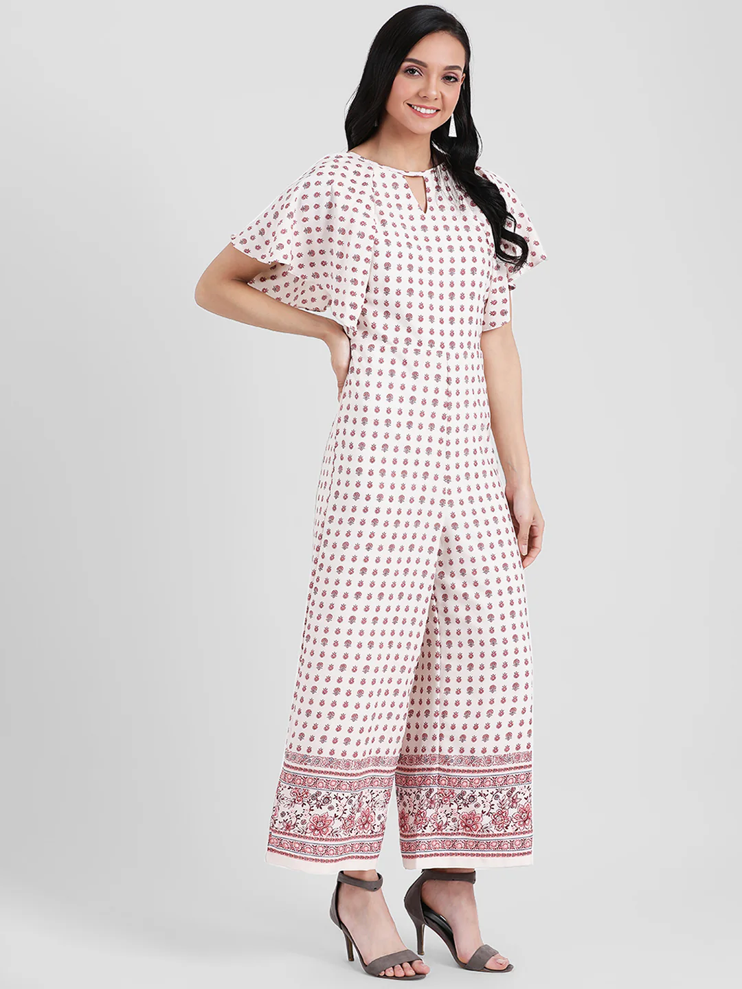 White Bohemian Flared Sleeve Jumpsuit - Image 3