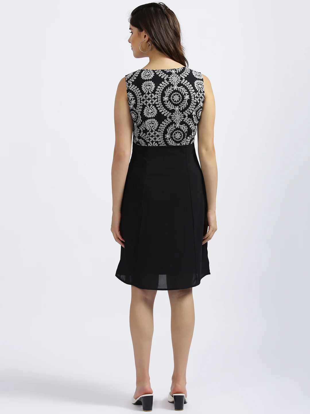 Black Embroidered A-Line Dress - Image 4