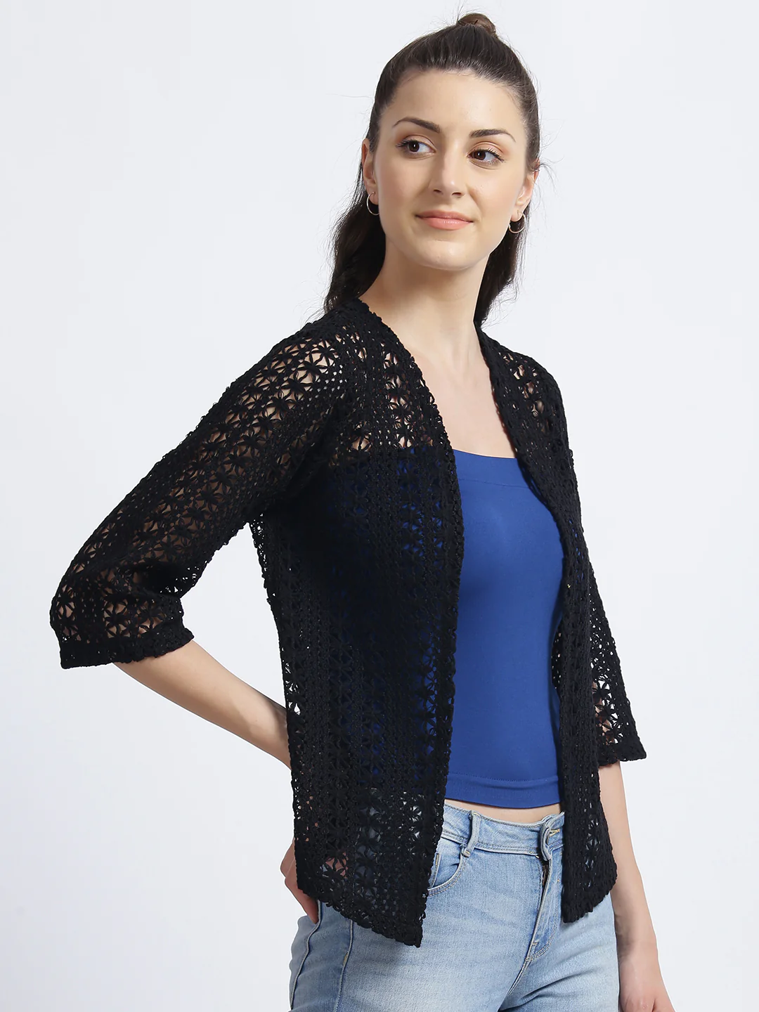 Black Embroidered Regular Shrug - Image 3