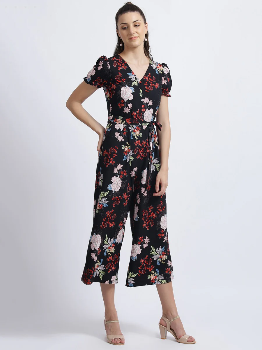 Black Floral Print Straight Jumpsuit - Image 2