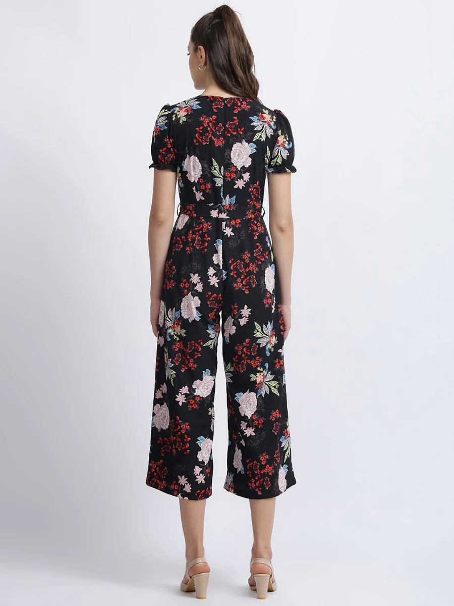 Black Floral Print Straight Jumpsuit - Image 4