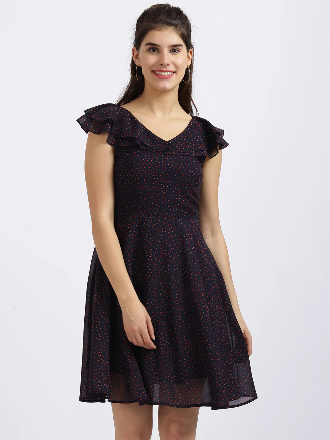 Black Polka Dots Fit & Flare Dress - Image 2