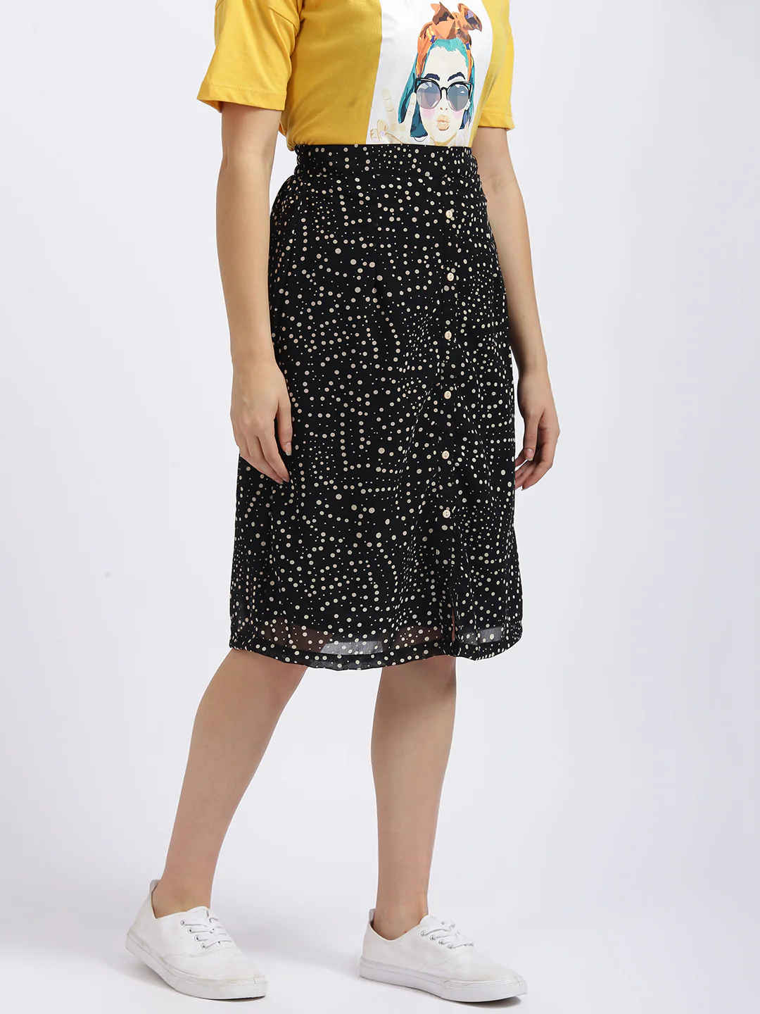 Black Polka Dots High Waisted Skirt - Image 3