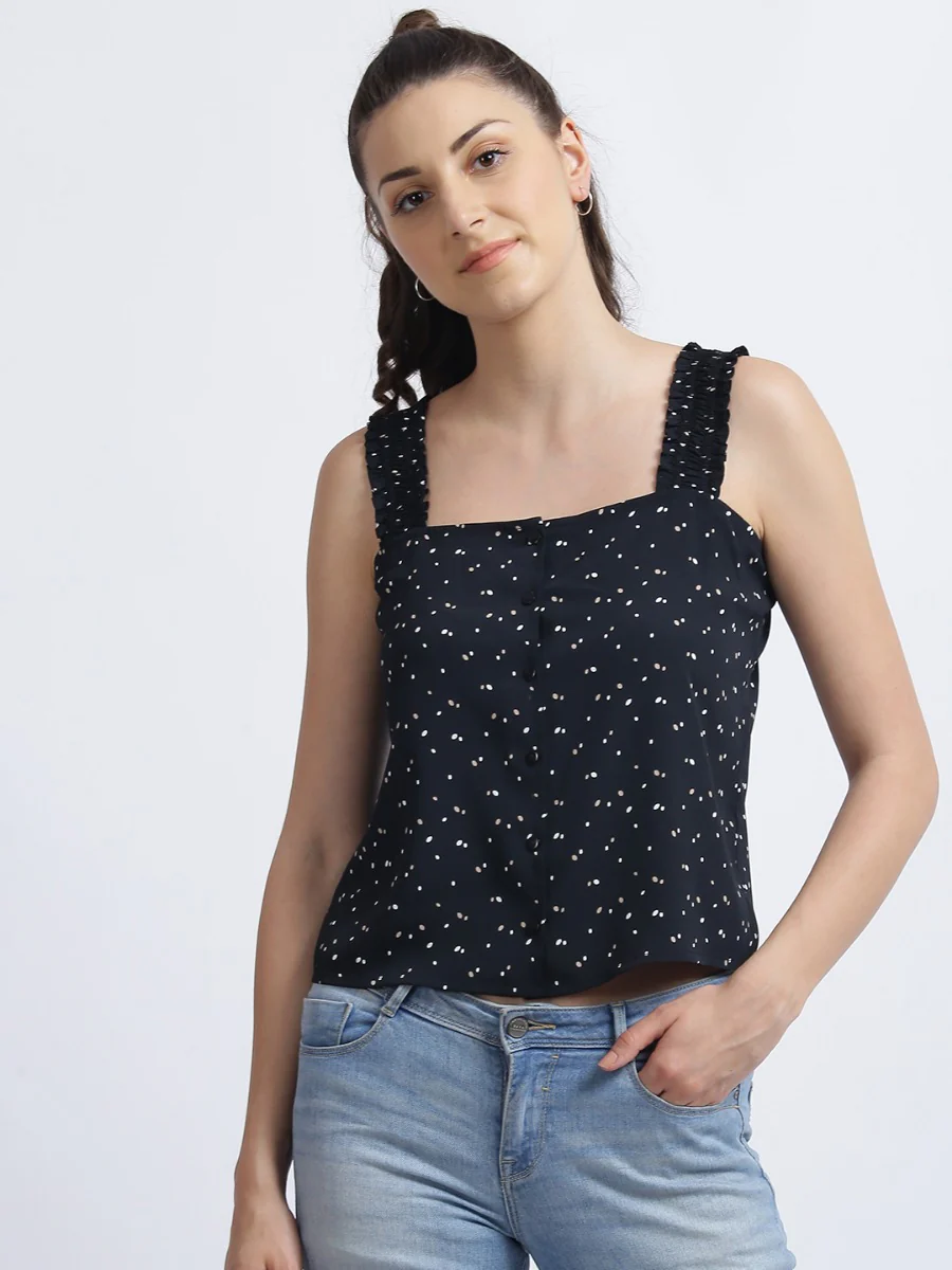 Black Polka Strappy Top - Image 2