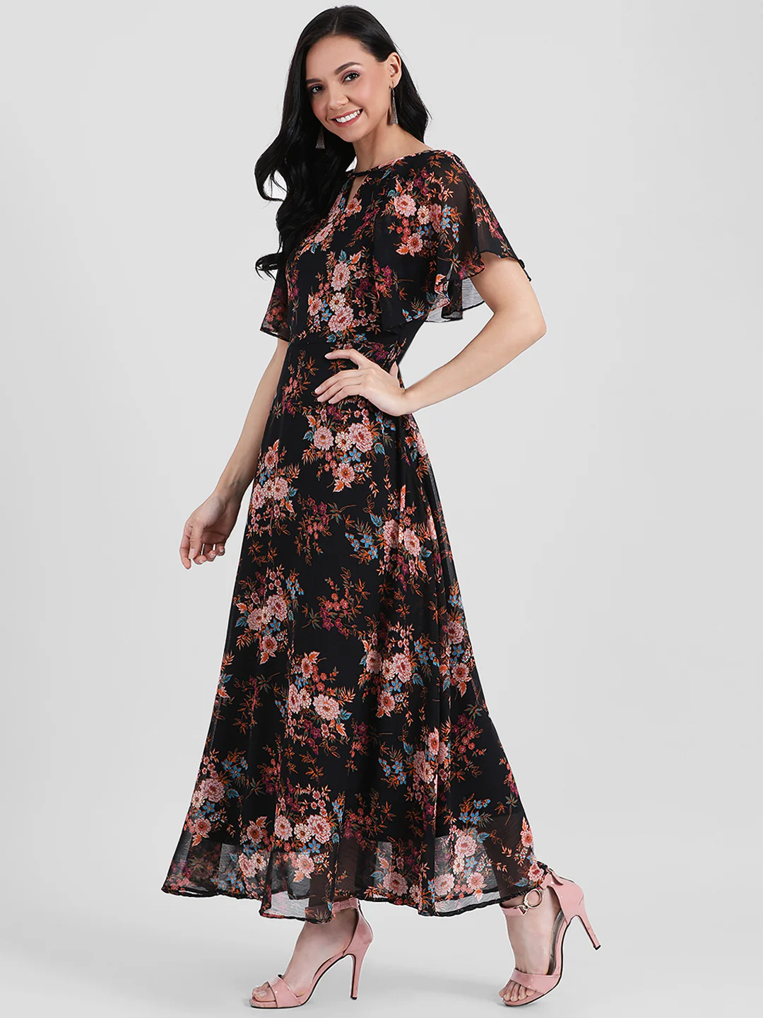 Black Printed Maxi Dress - Image 3