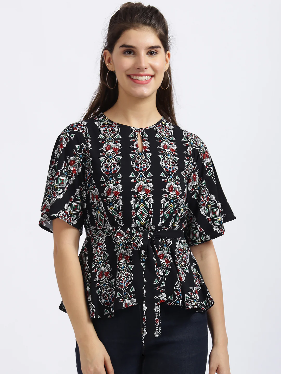 Black Printed Tie-Up Top - Image 2