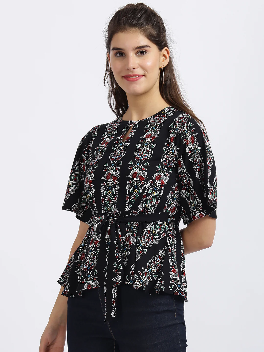 Black Printed Tie-Up Top - Image 3