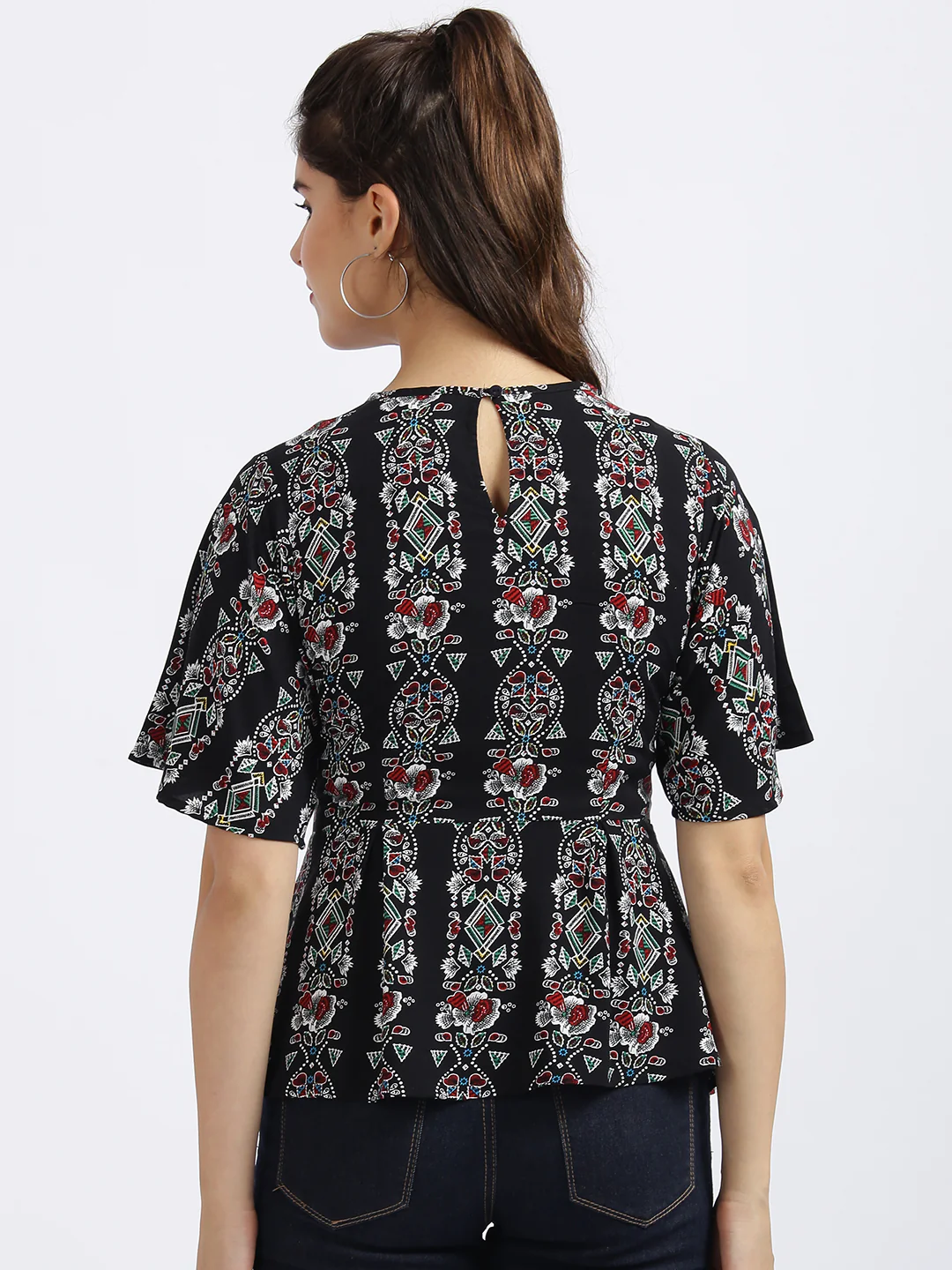 Black Printed Tie-Up Top - Image 5