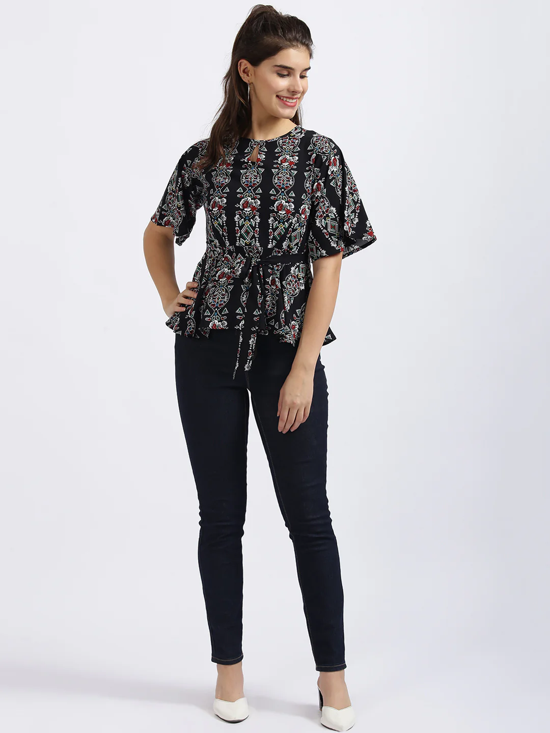 Black Printed Tie-Up Top - Image 6