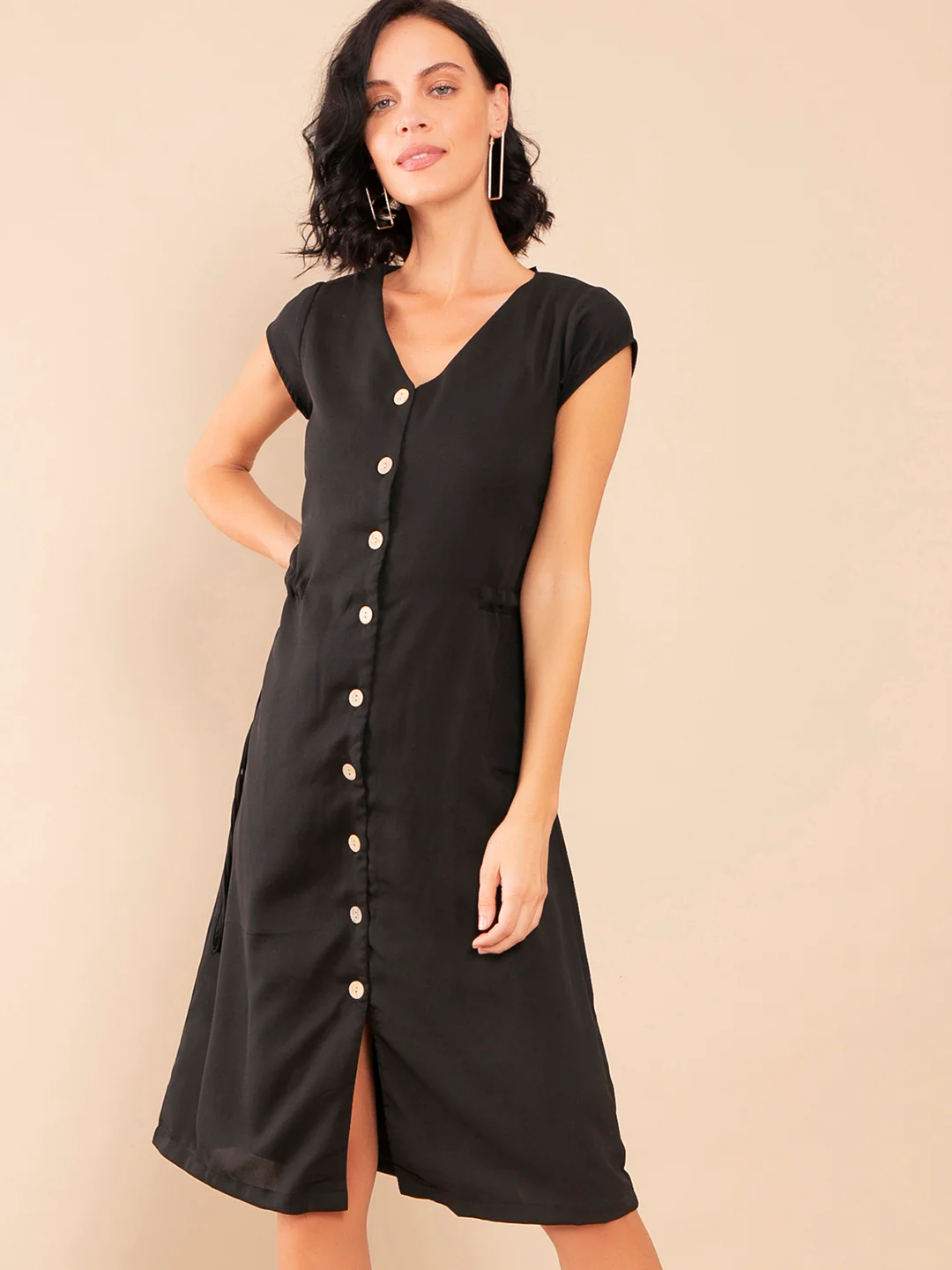 Black Solid Shirt Dress