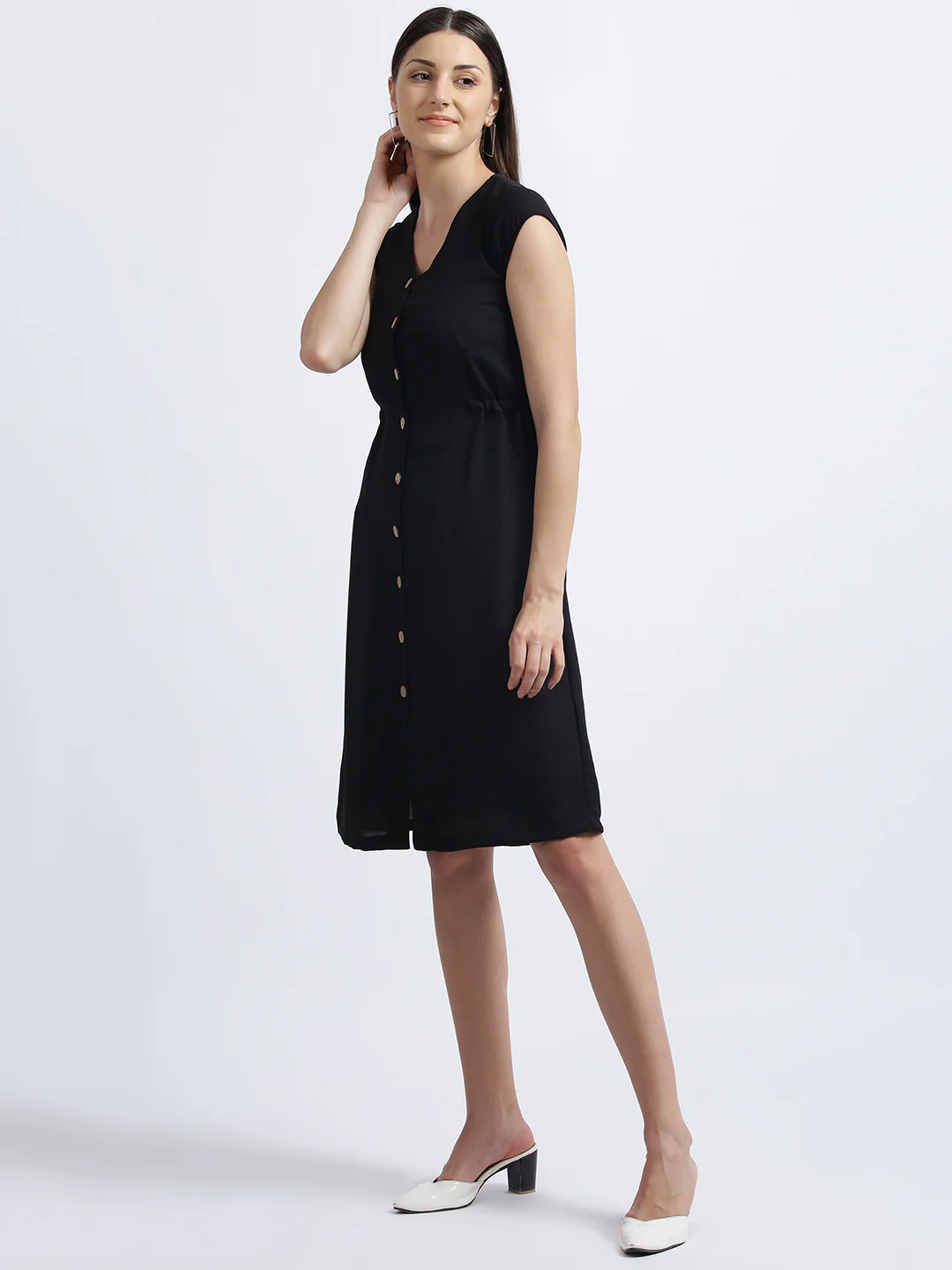 Black Solid Shirt Dress - Image 3