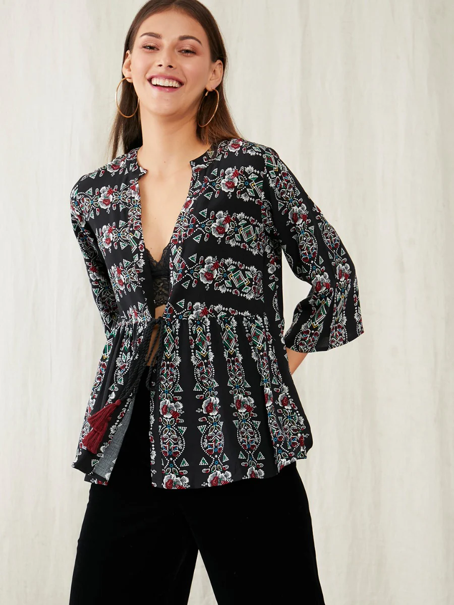 Black Tribal Print Regular Shrug