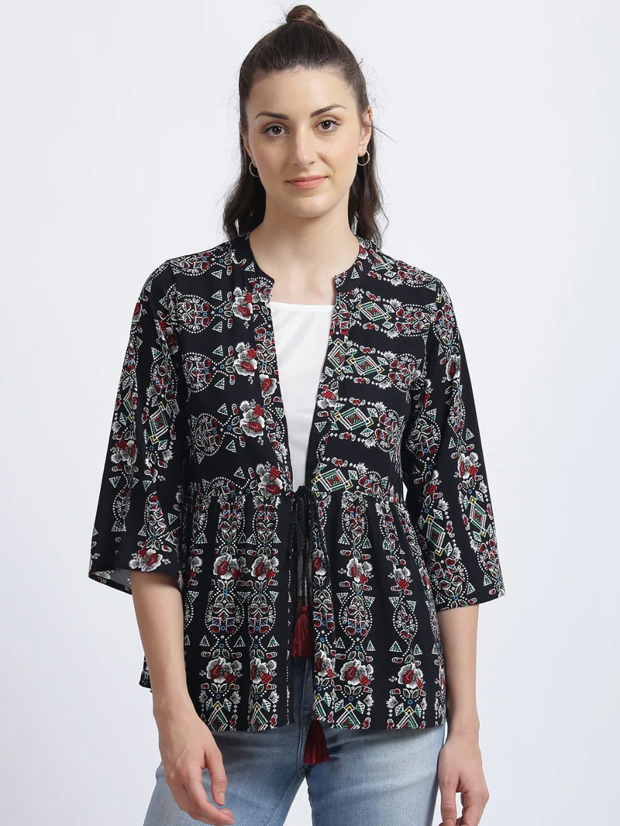 Black Tribal Print Regular Shrug - Image 2