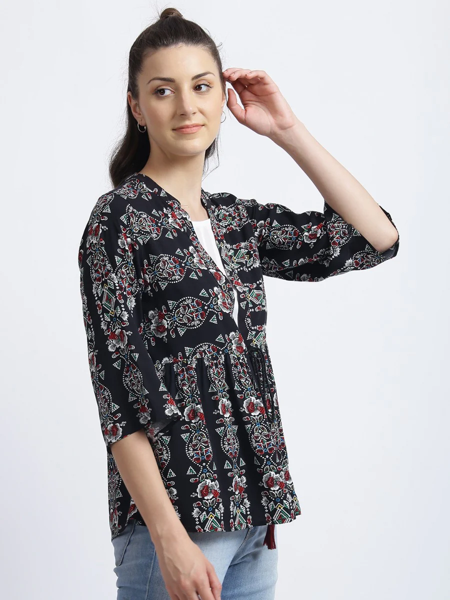 Black Tribal Print Regular Shrug - Image 4