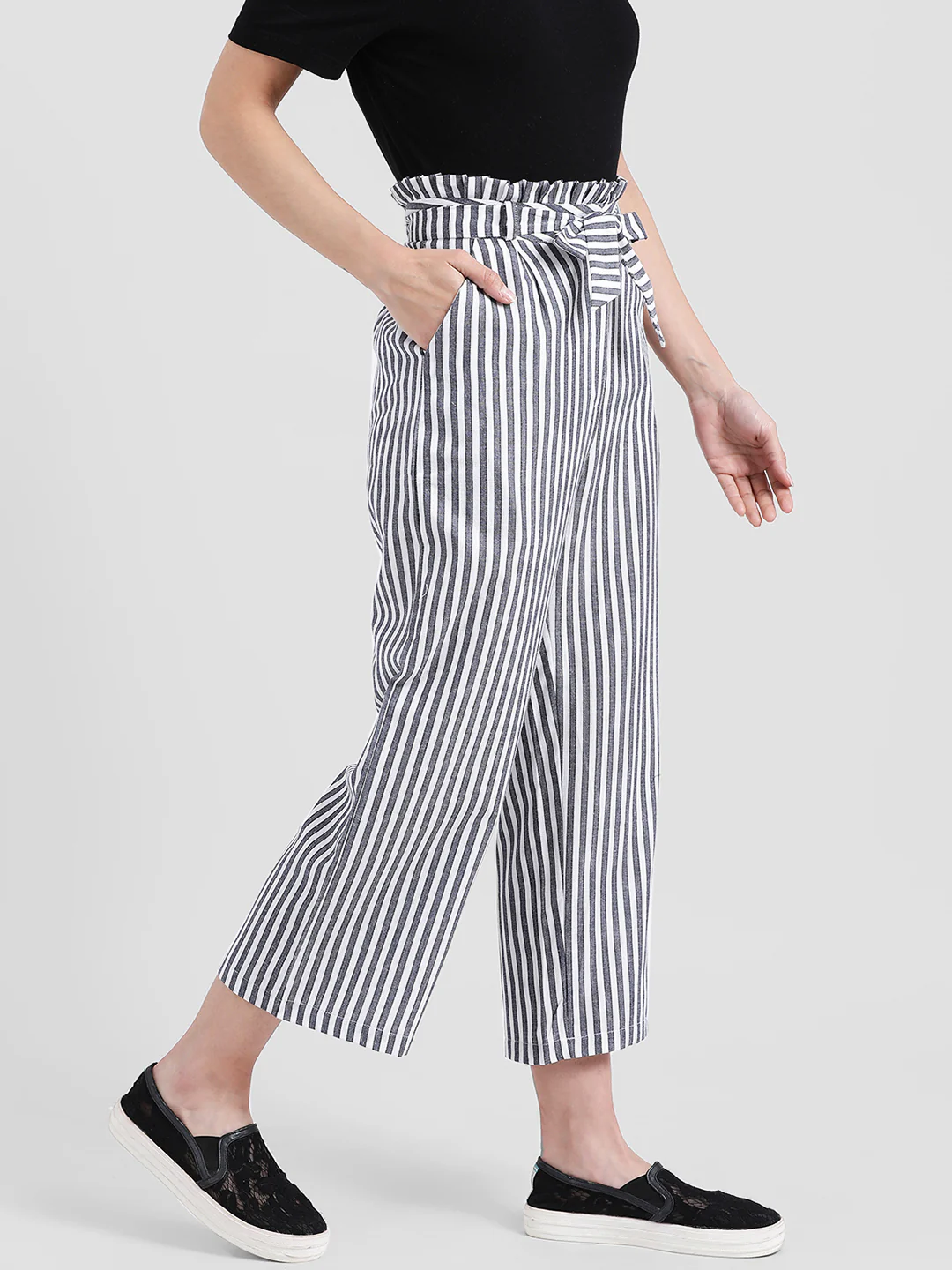 Black & White Striped Regular Trousers - Image 3