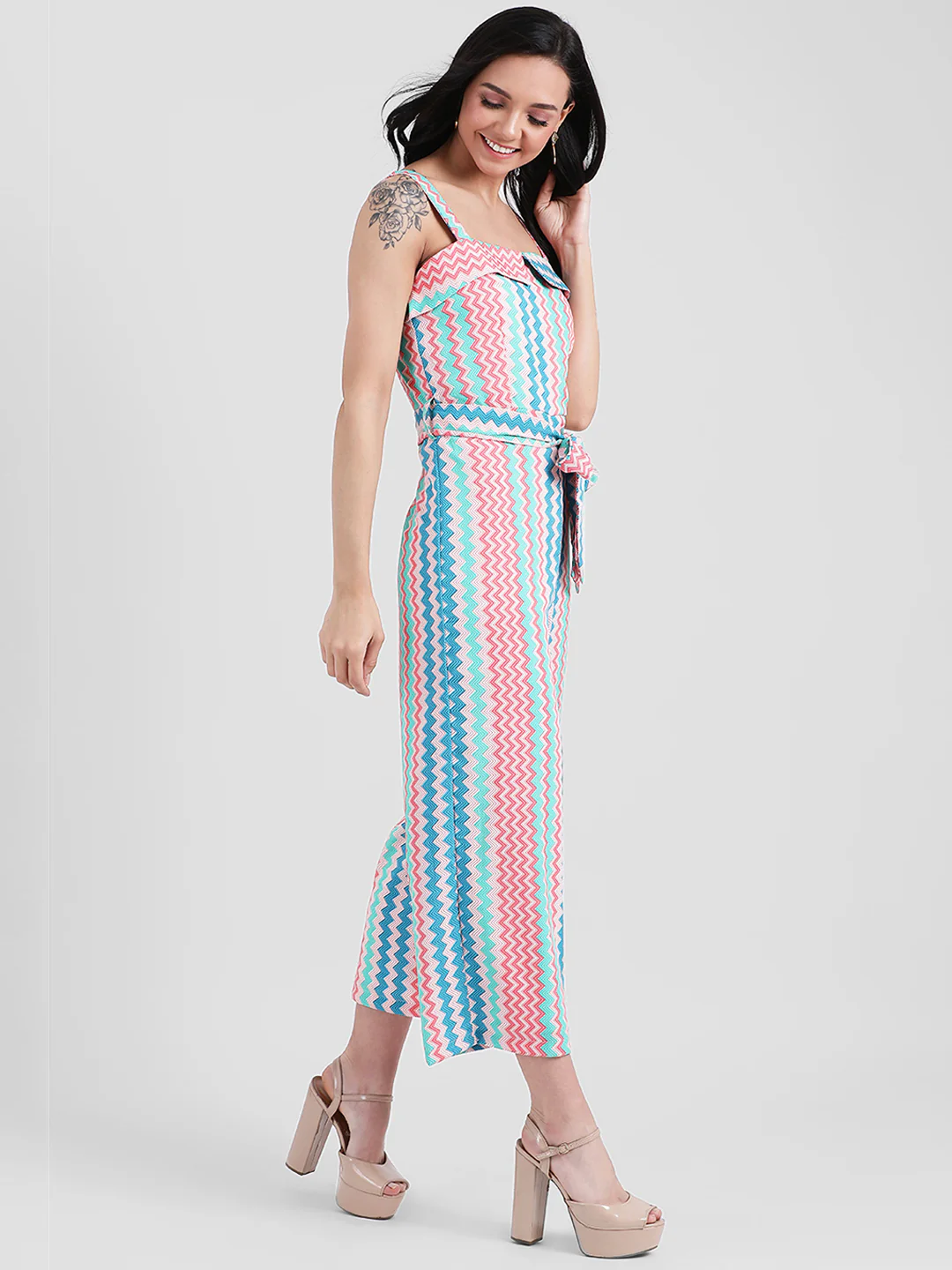 Multi Colored Geometric Print Strappy Jumpsuit - Image 3