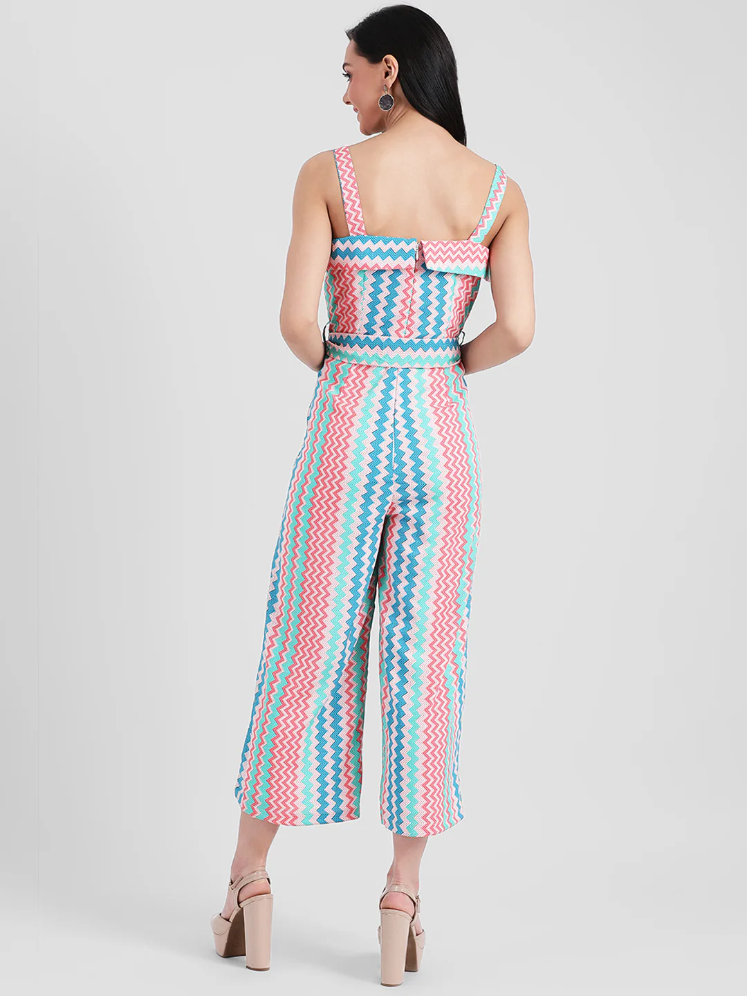 Multi Colored Geometric Print Strappy Jumpsuit - Image 4