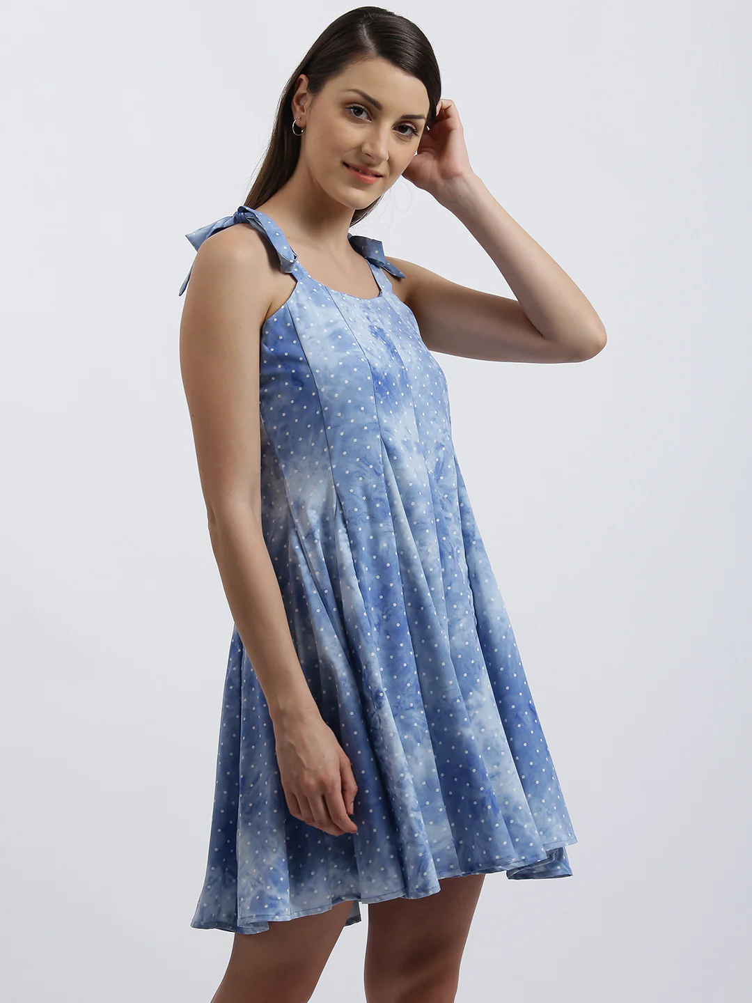 Blue Polka Dots Fit & Flare Dress - Image 4