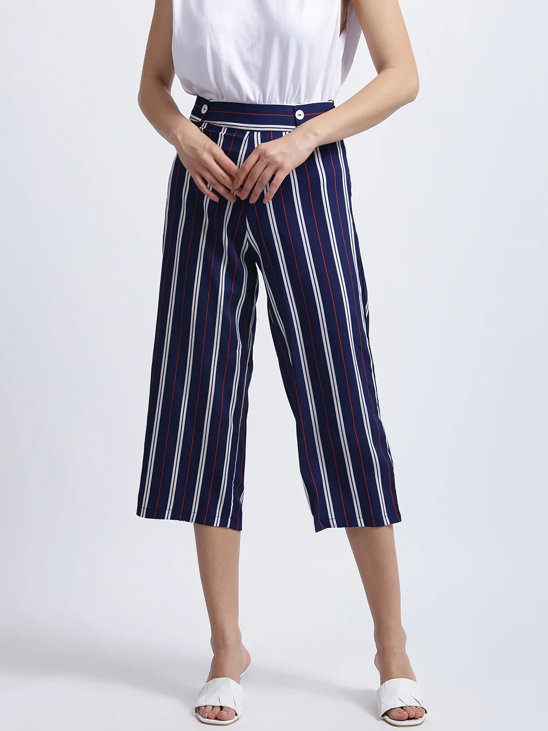 Blue Striped High Waisted Culotte - Image 2