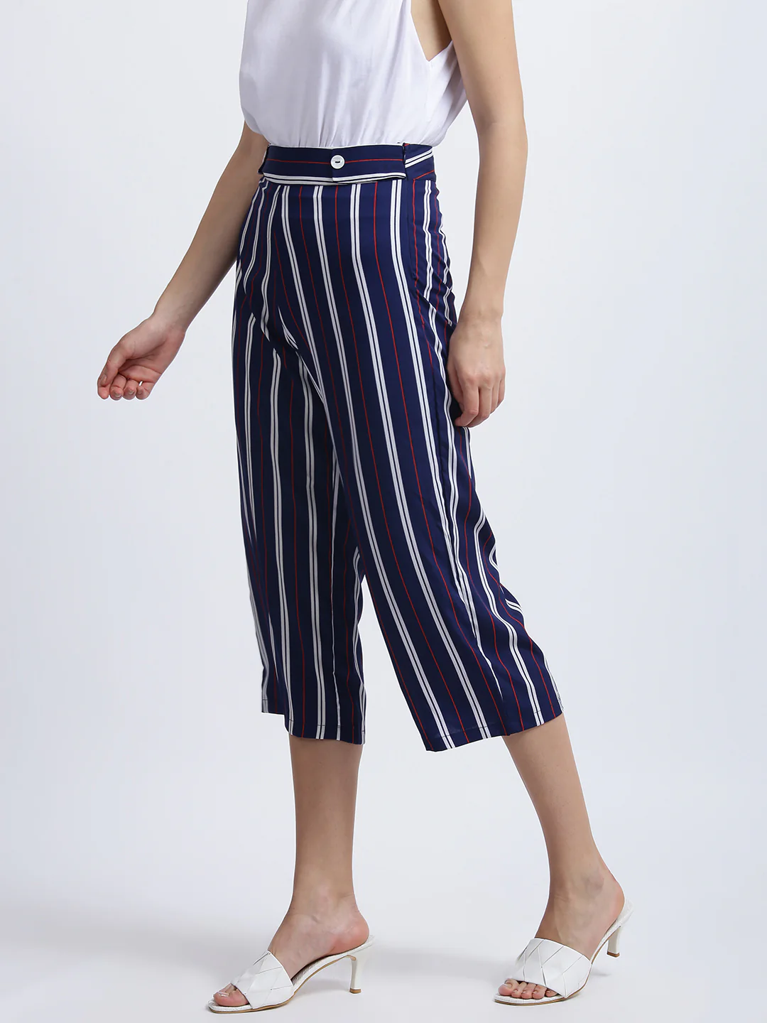 Blue Striped High Waisted Culotte - Image 3