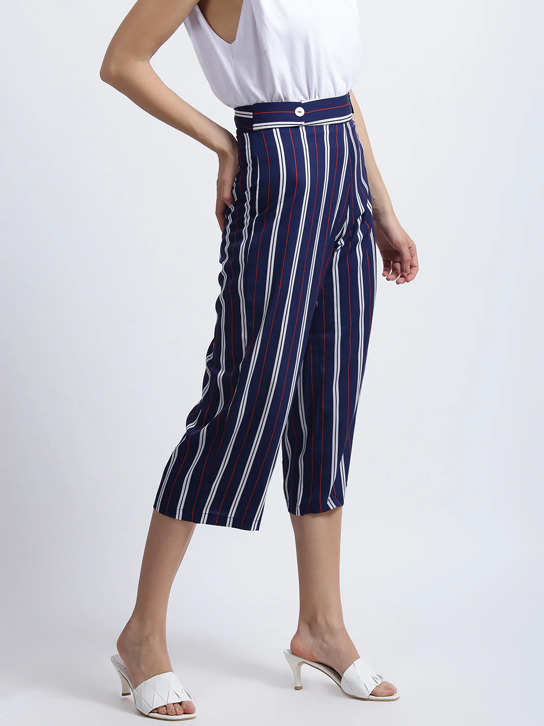 Blue Striped High Waisted Culotte - Image 4