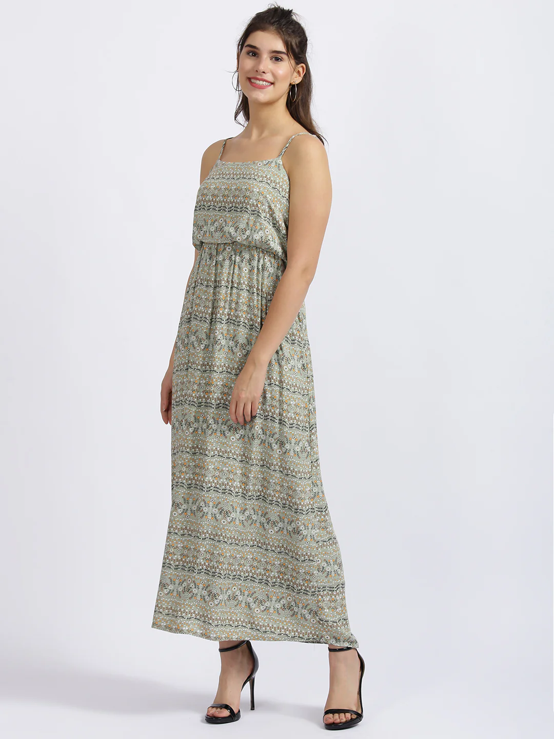 Green Floral Print Fit & Flare Dress - Image 2