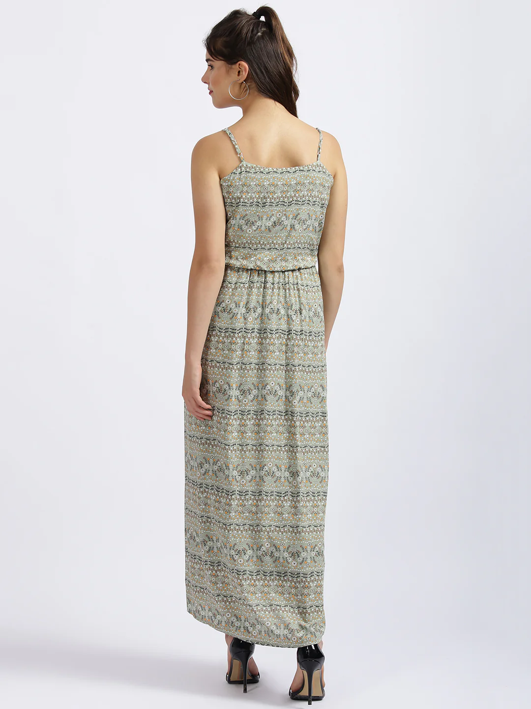 Green Floral Print Fit & Flare Dress - Image 4
