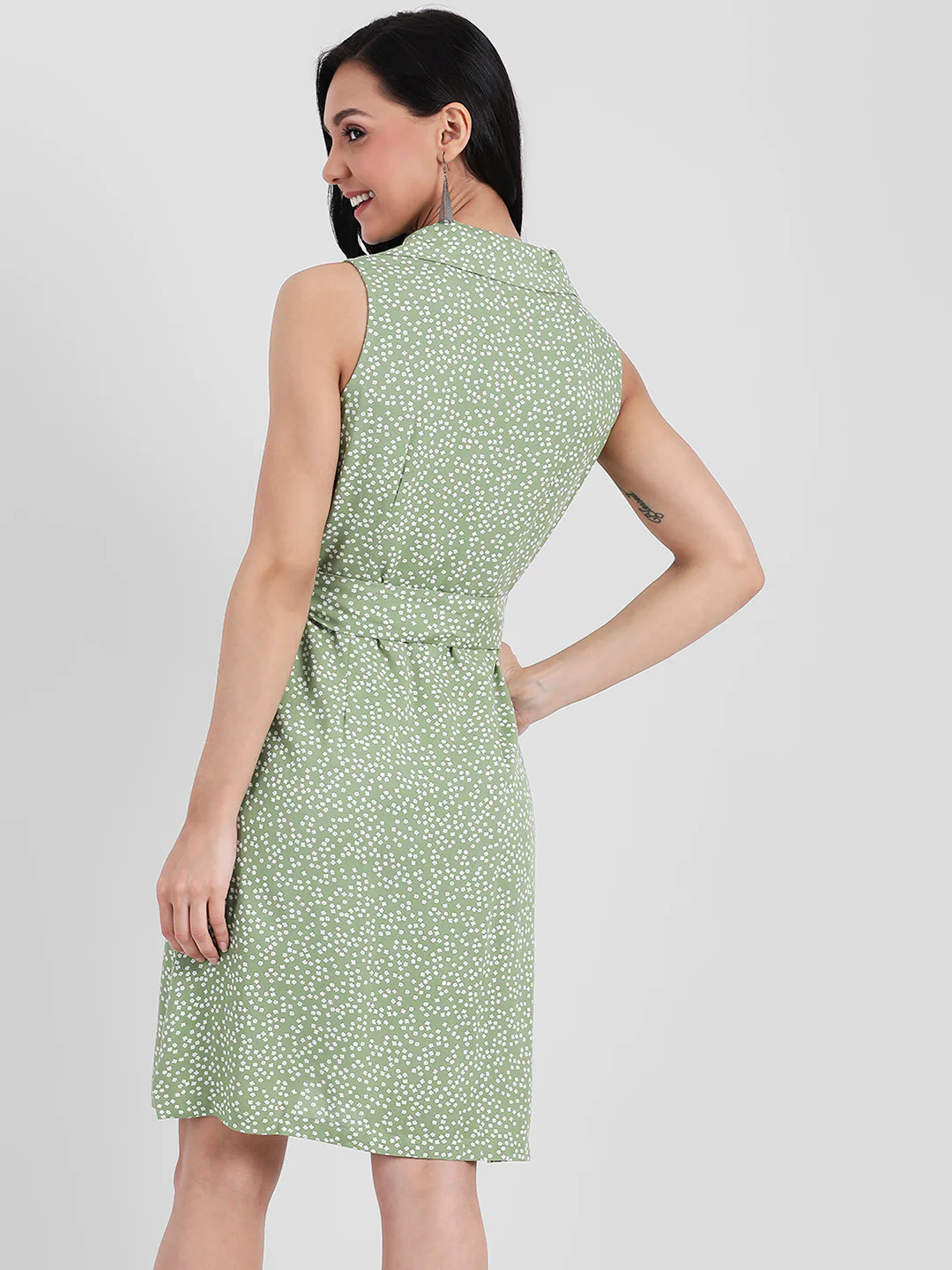 Green Printed Shirt Style Dress - Image 4