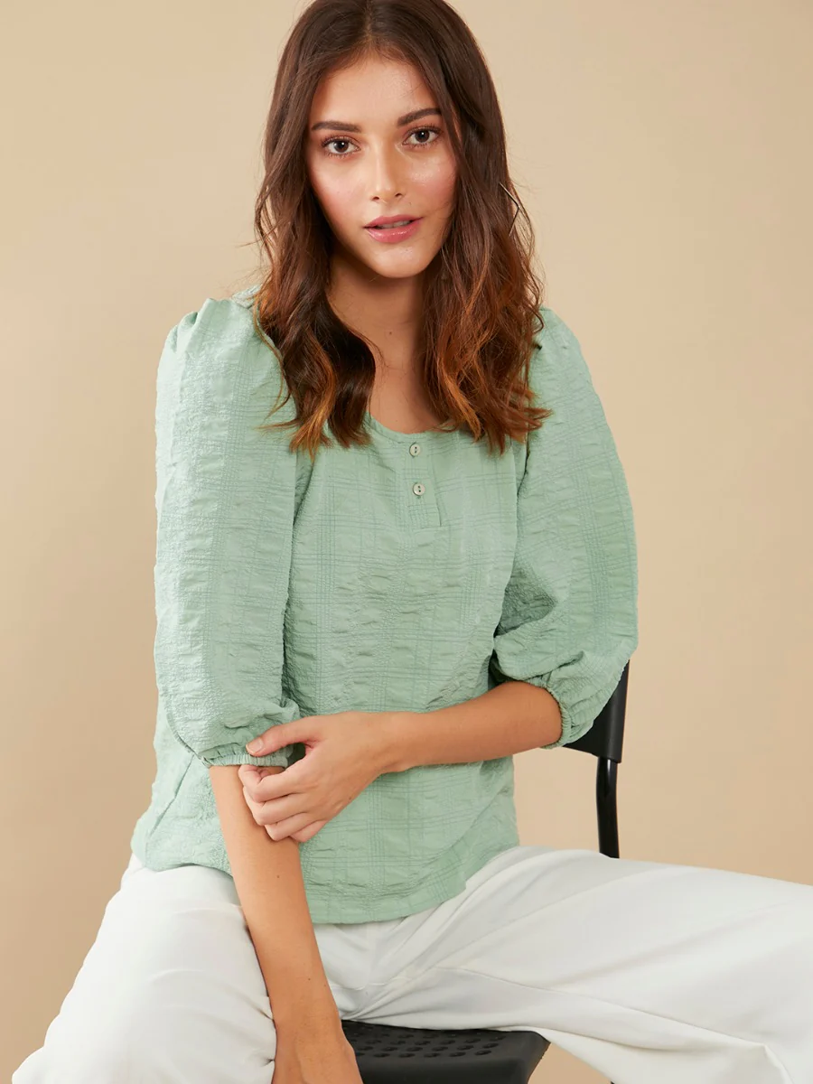 Green Self Design Regular Top - Image 2