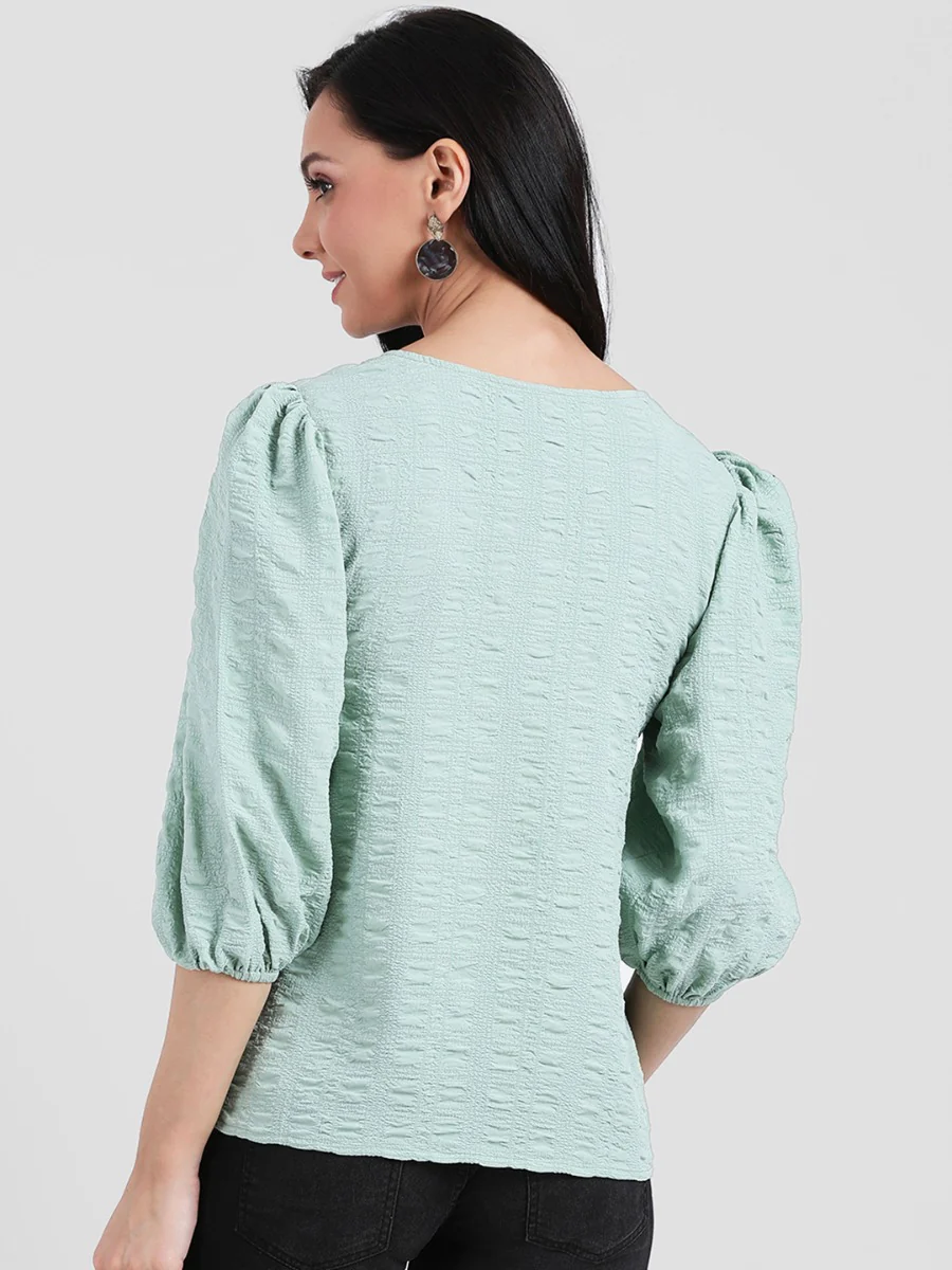Green Self Design Regular Top - Image 4