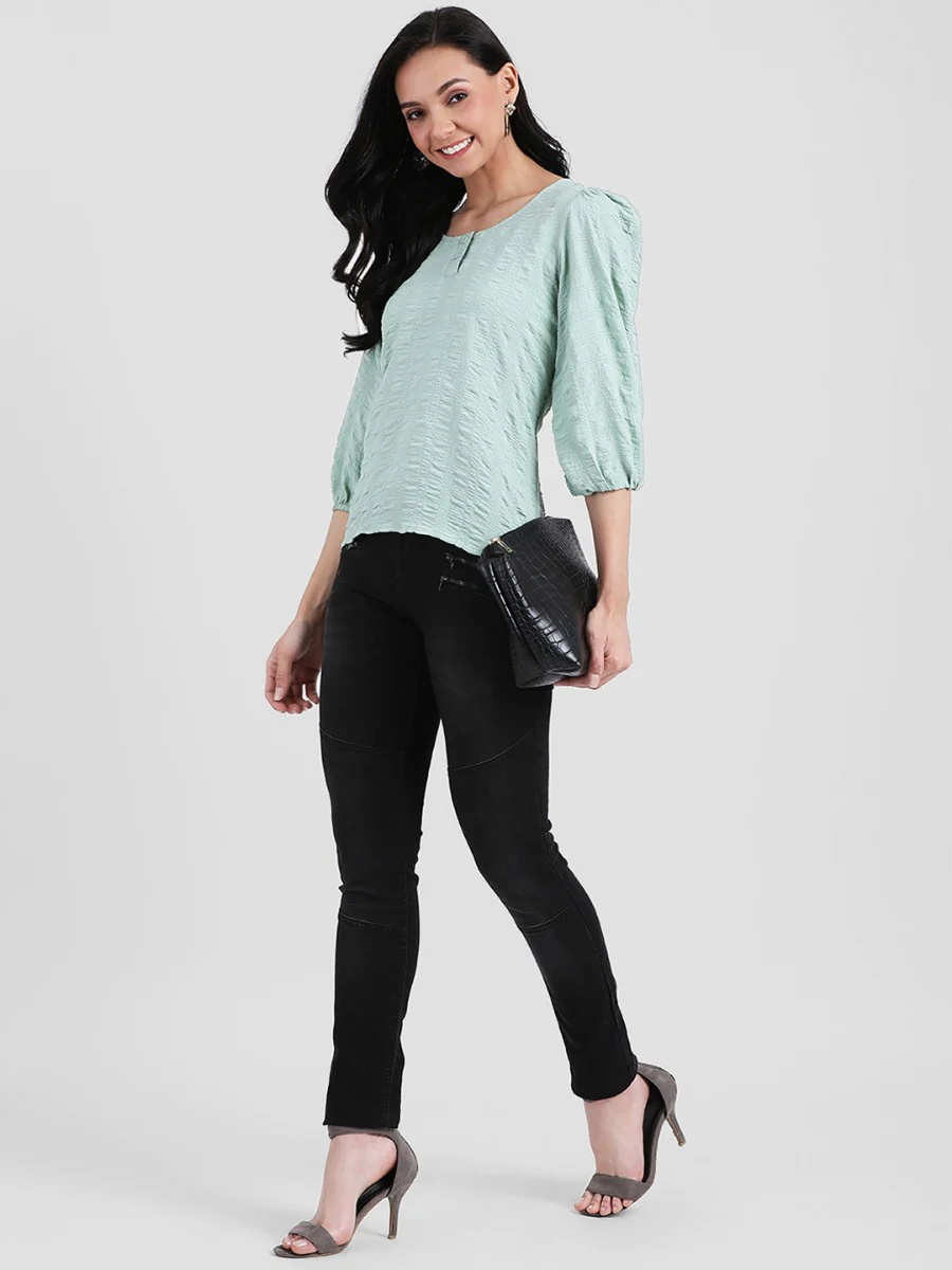 Green Self Design Regular Top - Image 5