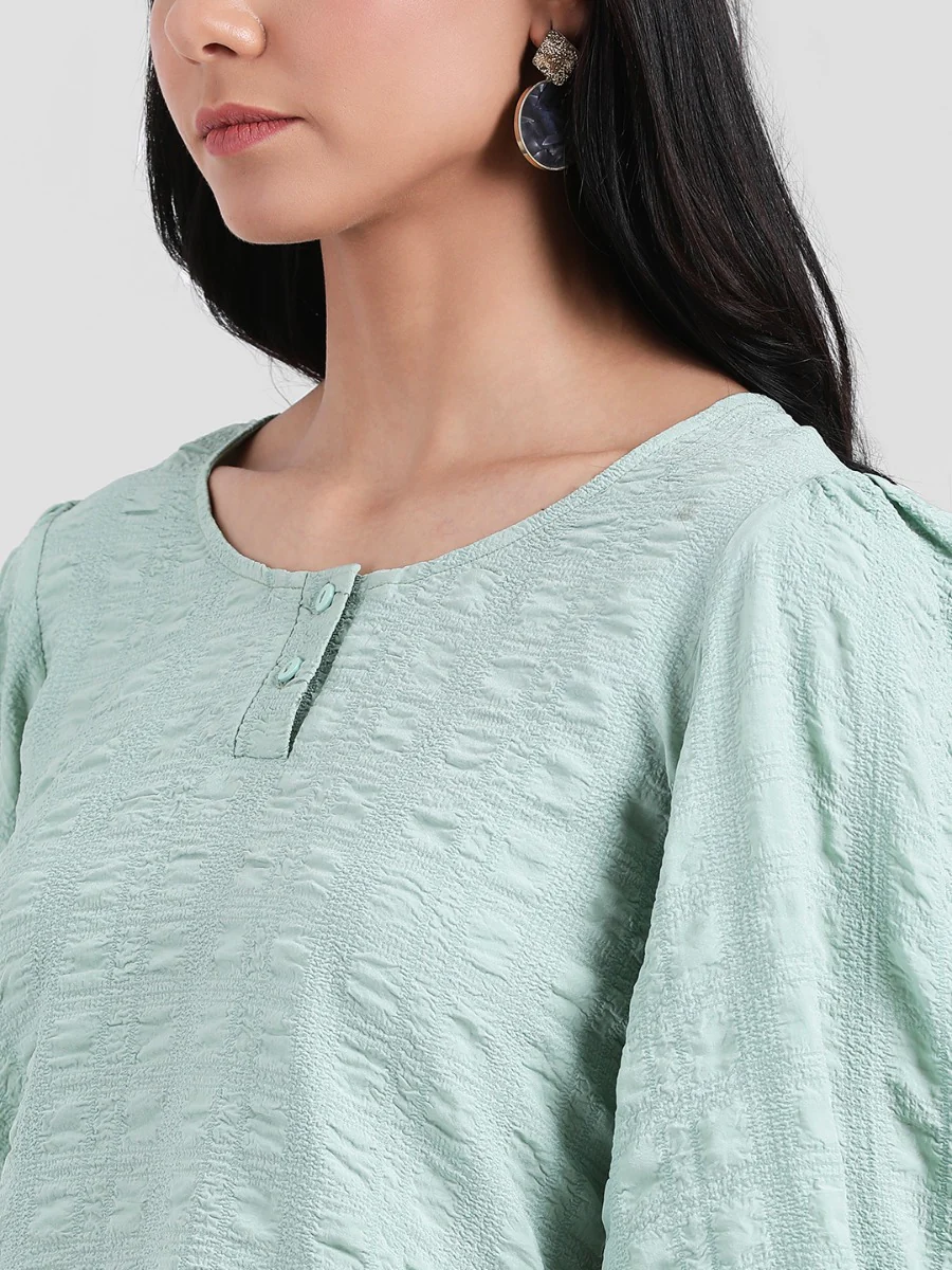 Green Self Design Regular Top - Image 6