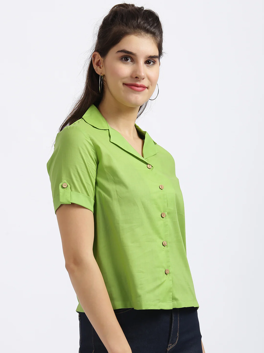 Lime Green Solid Regular Shirt - Image 4