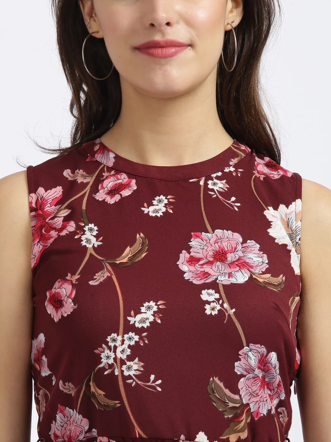 Maroon Floral Print Fit & Flare Dress - Image 6