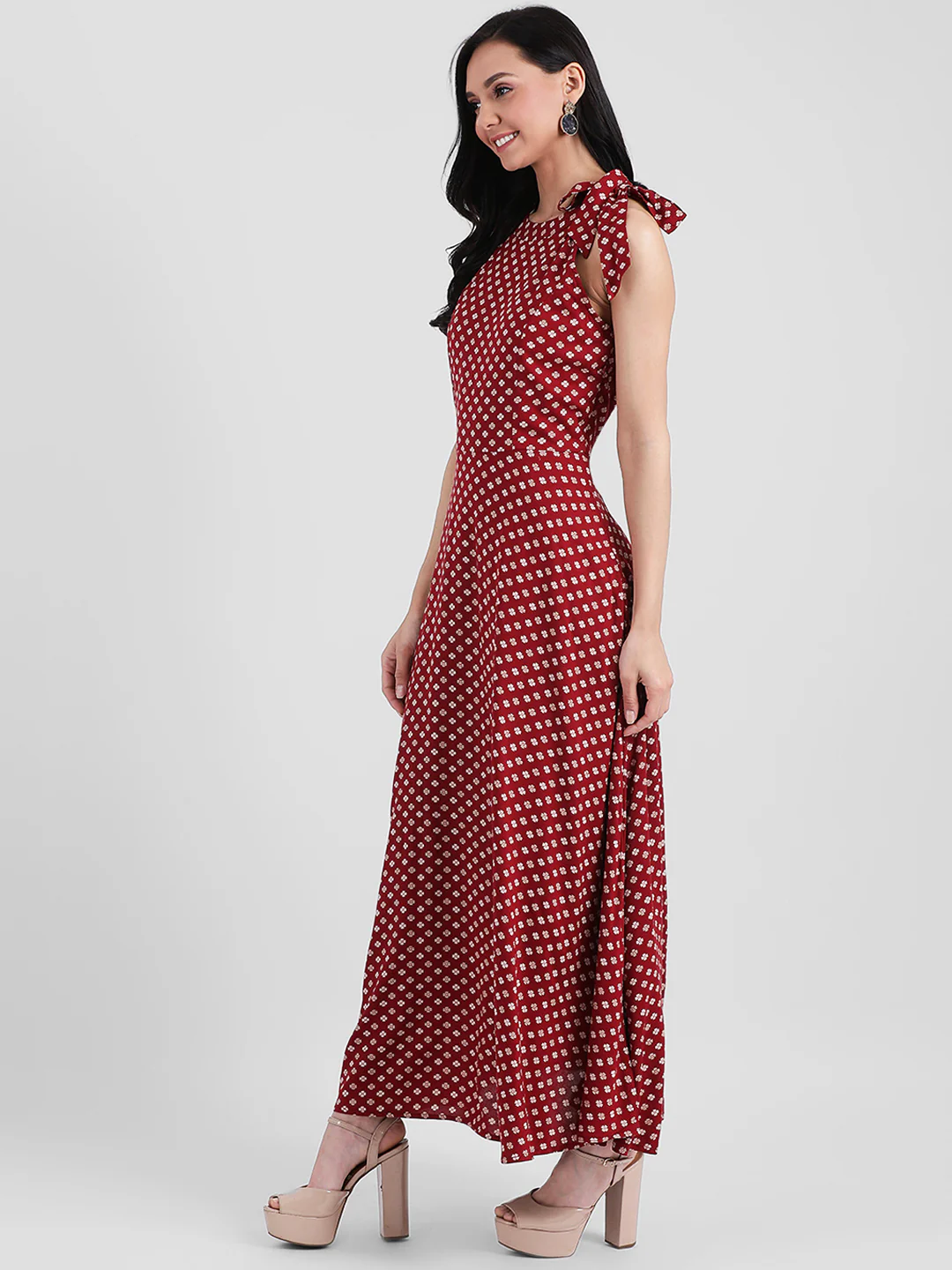 Red Floral Print A-Line Maxi Dress - Image 2