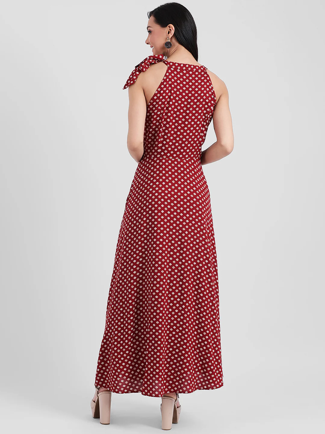 Red Floral Print A-Line Maxi Dress - Image 4
